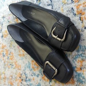 Nine West Black Leather with Buckle Flats, size 9.5